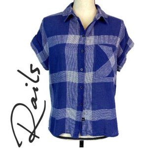 RAILS WHITNEY PATRIOTIC BLUE White Plaid Linen Shirt! Size Small!